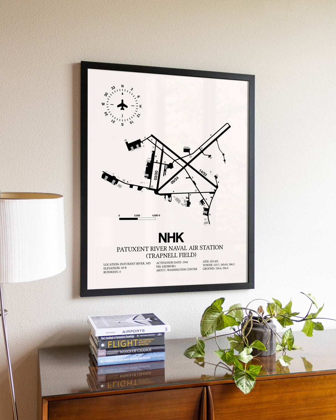 Patuxent River Naval Air Station (Trapnell Field) aviation wall décor in black wood frame