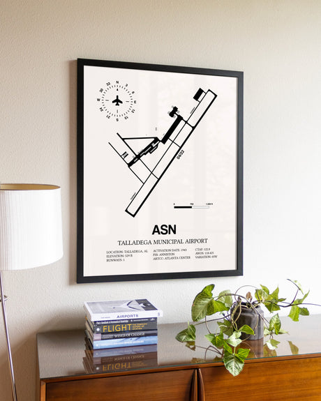 Talladega Municipal Airport aviation wall décor in black wood frame