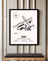 Kenosha Regional Airport framed poster displayed in an airplane hangar