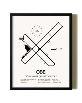 Framed Okeechobee County Airport wall art poster in black frame