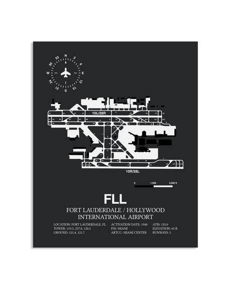 Gray Framed Fort Lauderdale / Hollywood International Airport layout wall art poster