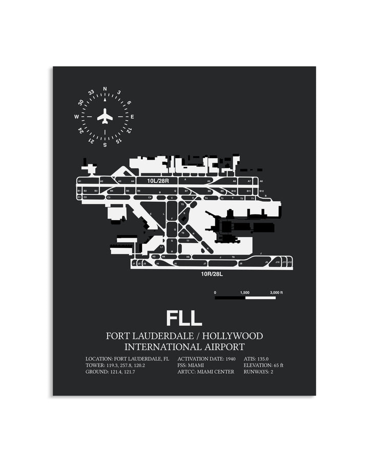 Gray Framed Fort Lauderdale / Hollywood International Airport layout wall art poster