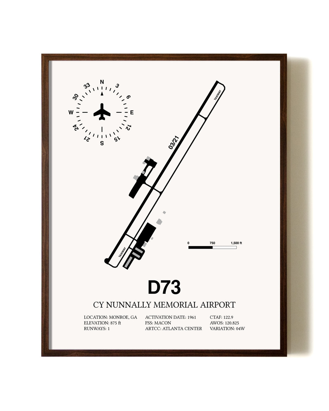 Cy Nunnally Memorial Airport aviation print in walnut frame
