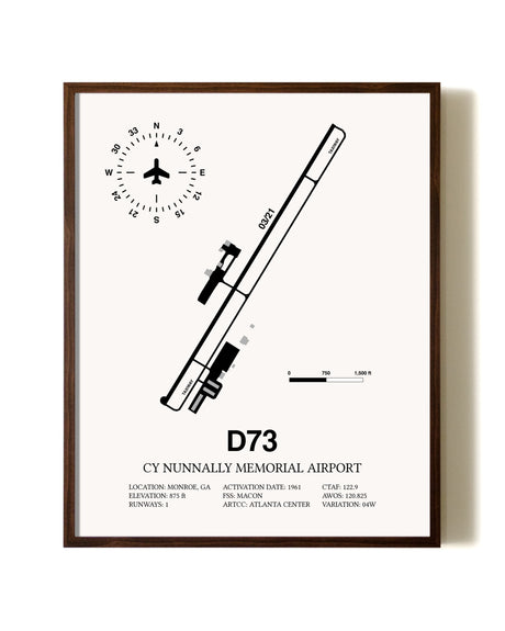 Cy Nunnally Memorial Airport aviation print in walnut frame