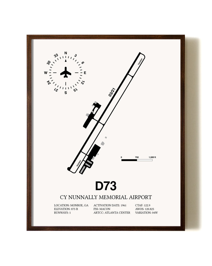 Cy Nunnally Memorial Airport aviation print in walnut frame
