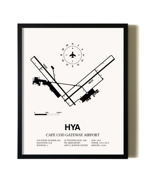 Framed Cape Cod Gateway Airport wall art poster in black frame