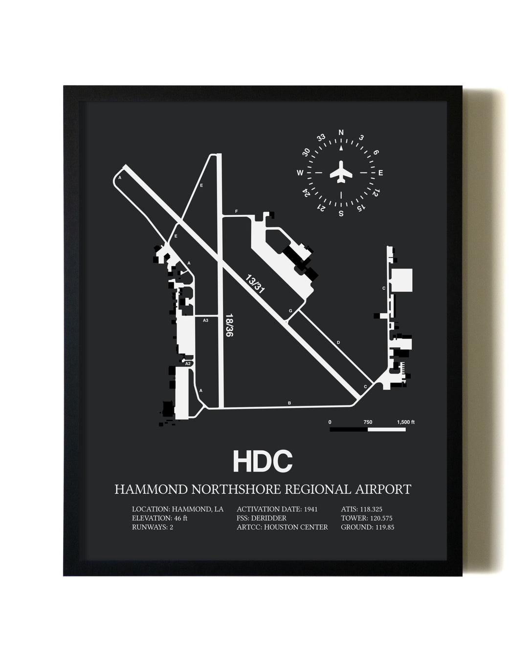 Unframed Hammond Northshore Regional Airport map print poster