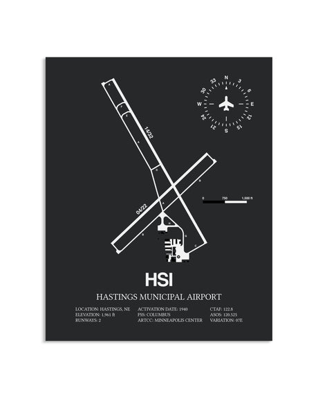 Gray Framed Hastings Municipal Airport layout wall art poster