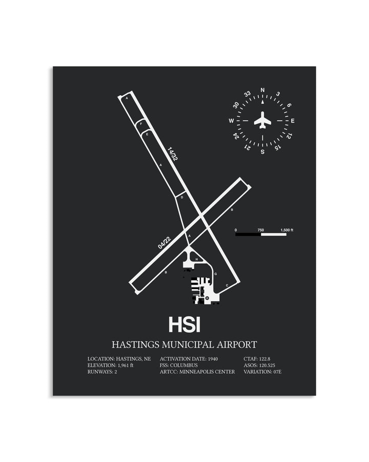 Gray Framed Hastings Municipal Airport layout wall art poster