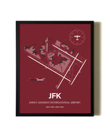 Red Framed John F. Kennedy International Airport wall art poster in black frame