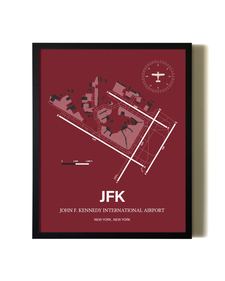 Red Framed John F. Kennedy International Airport wall art poster in black frame