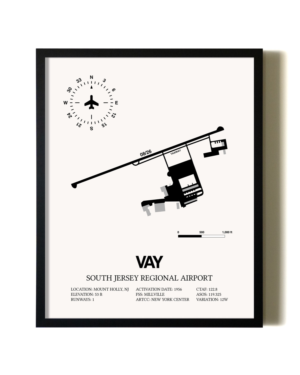 Framed South Jersey Regional Airport wall art poster in black frame