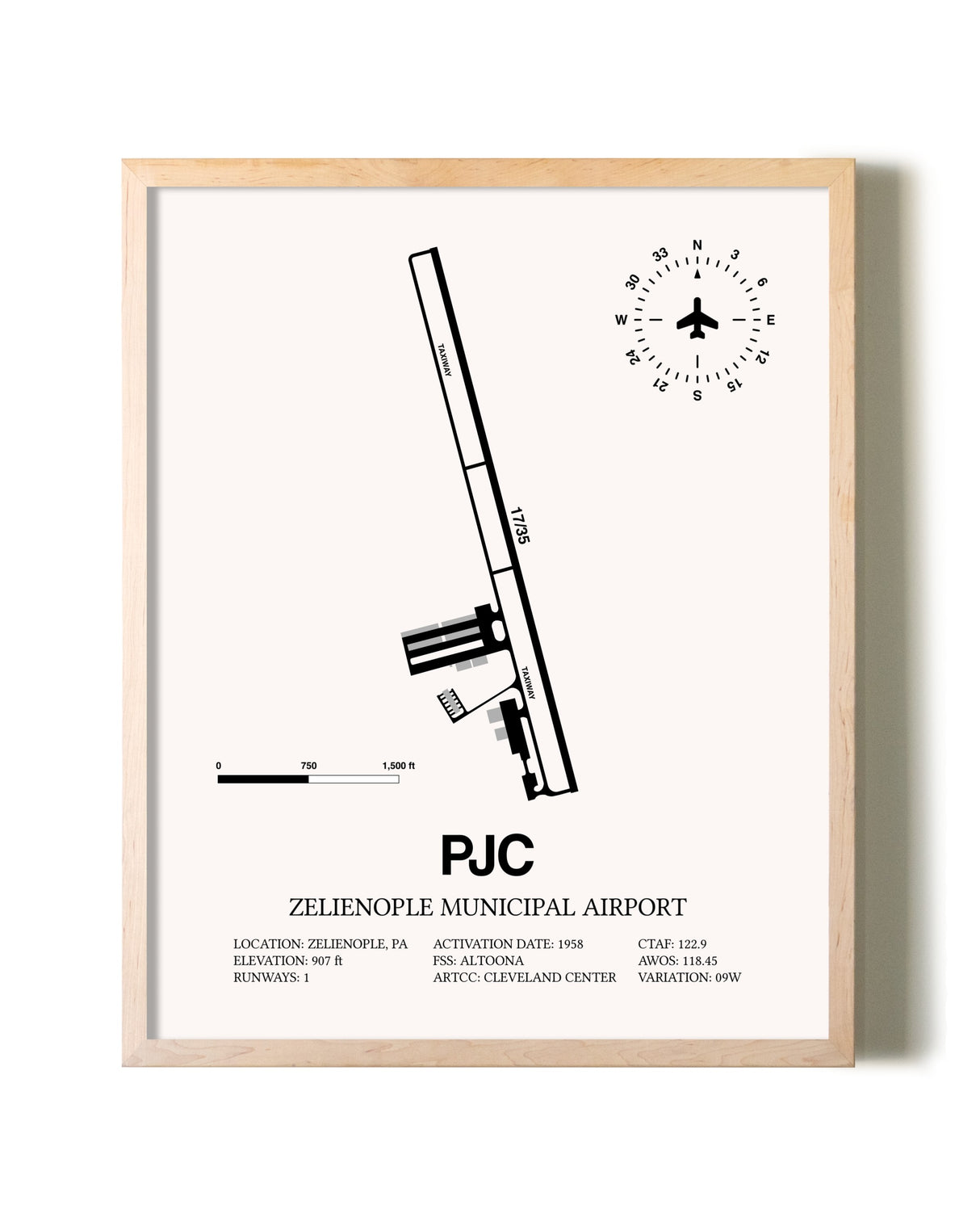 Zelienople Municipal Airport framed wall art in white frame