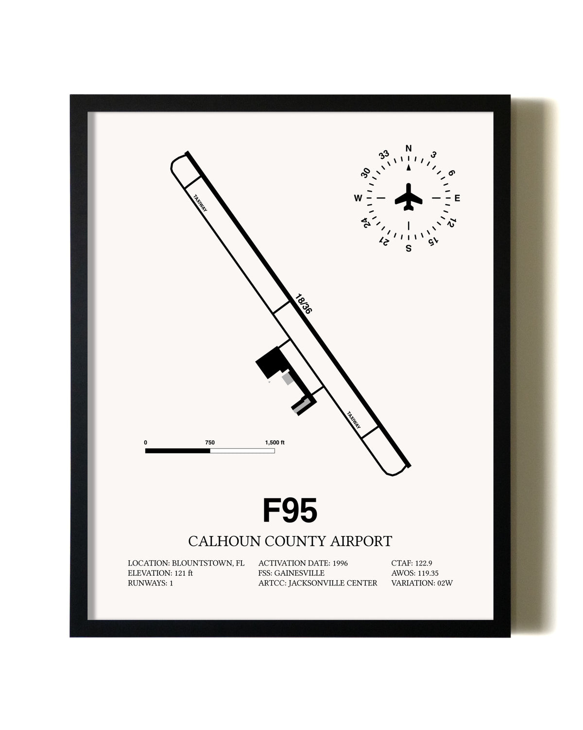 Framed Calhoun County Airport wall art poster in black frame