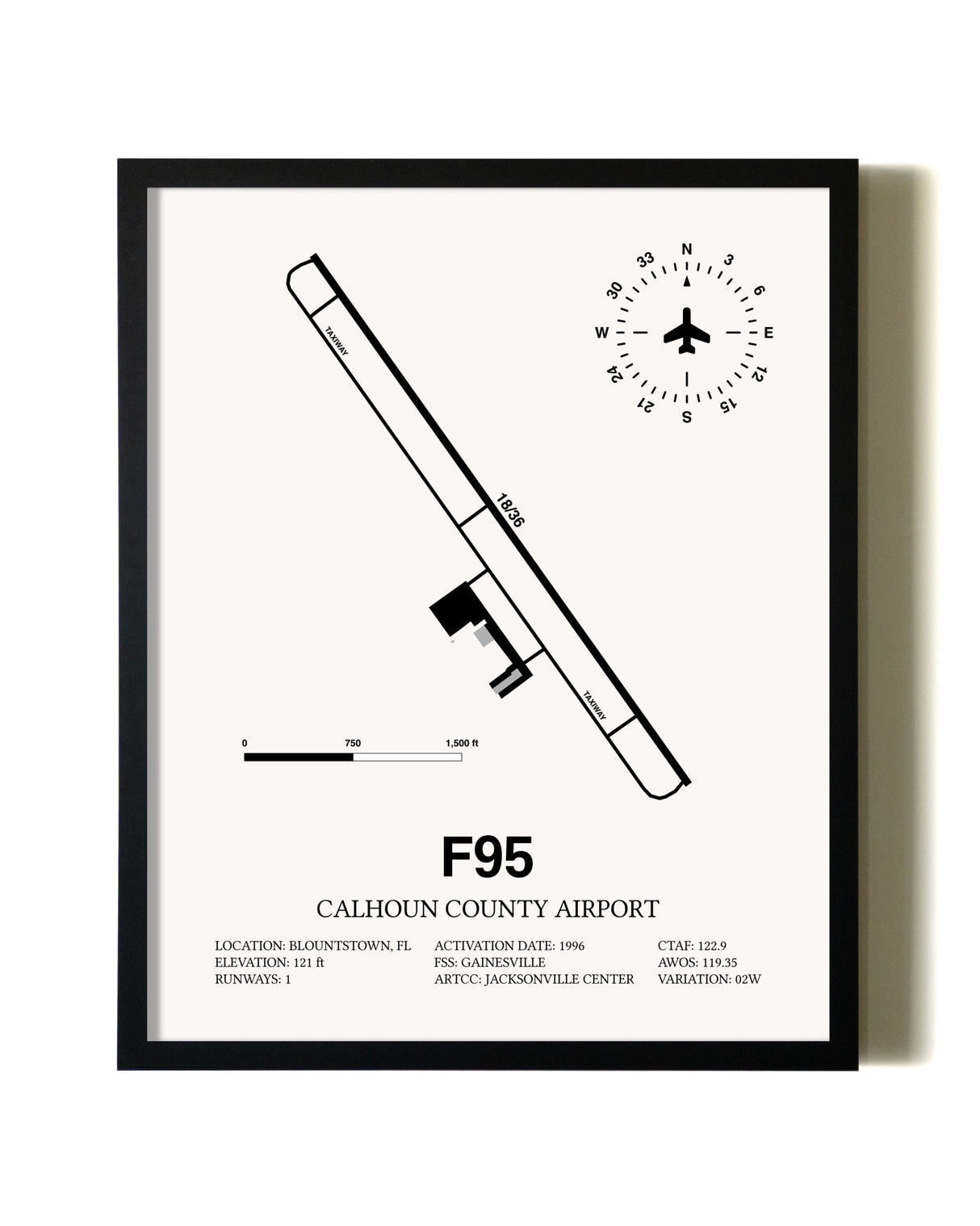 Framed Calhoun County Airport wall art poster in black frame