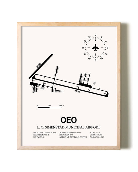 L. O. Simenstad Municipal Airport framed wall art in white frame