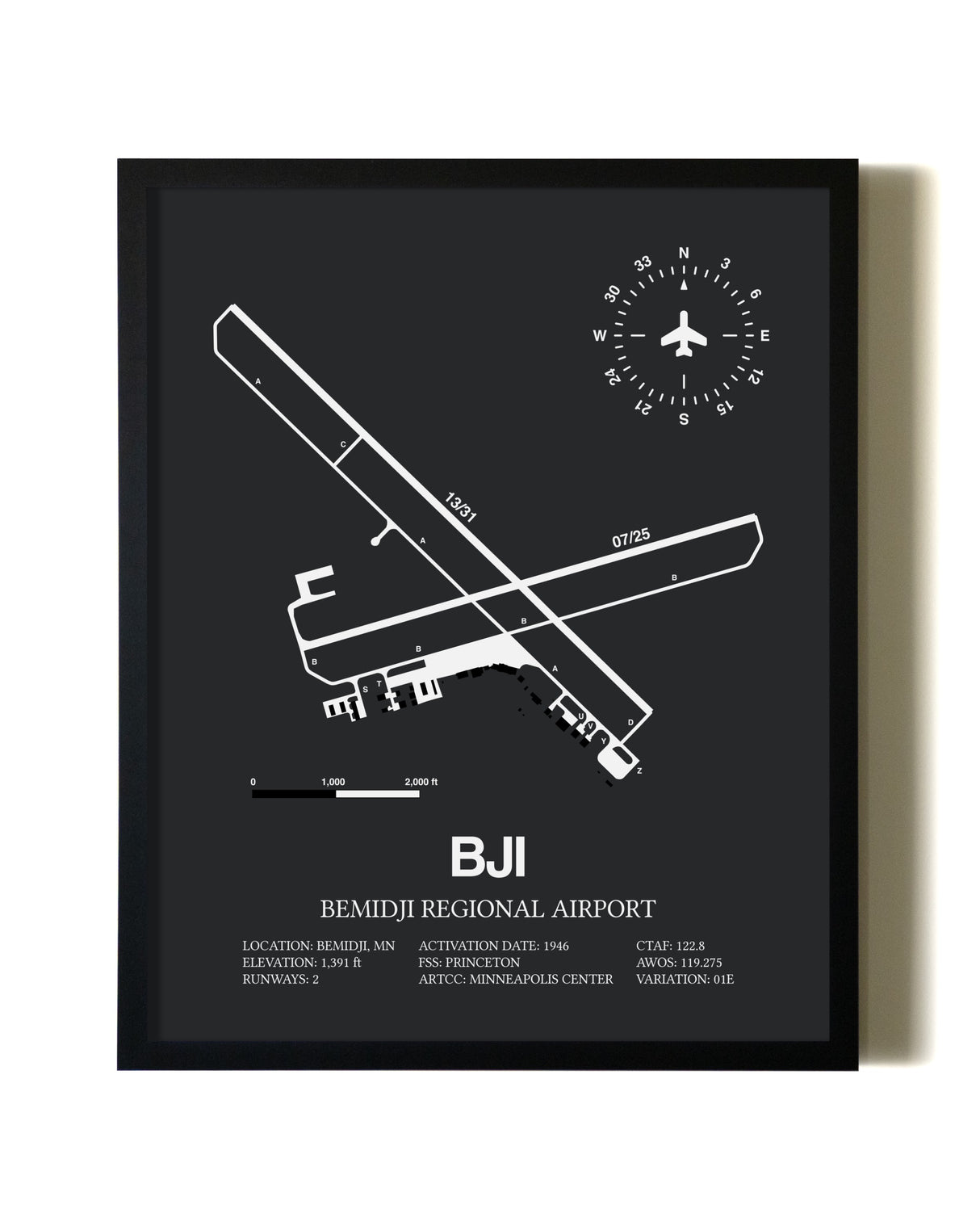 Unframed Bemidji Regional Airport map print poster