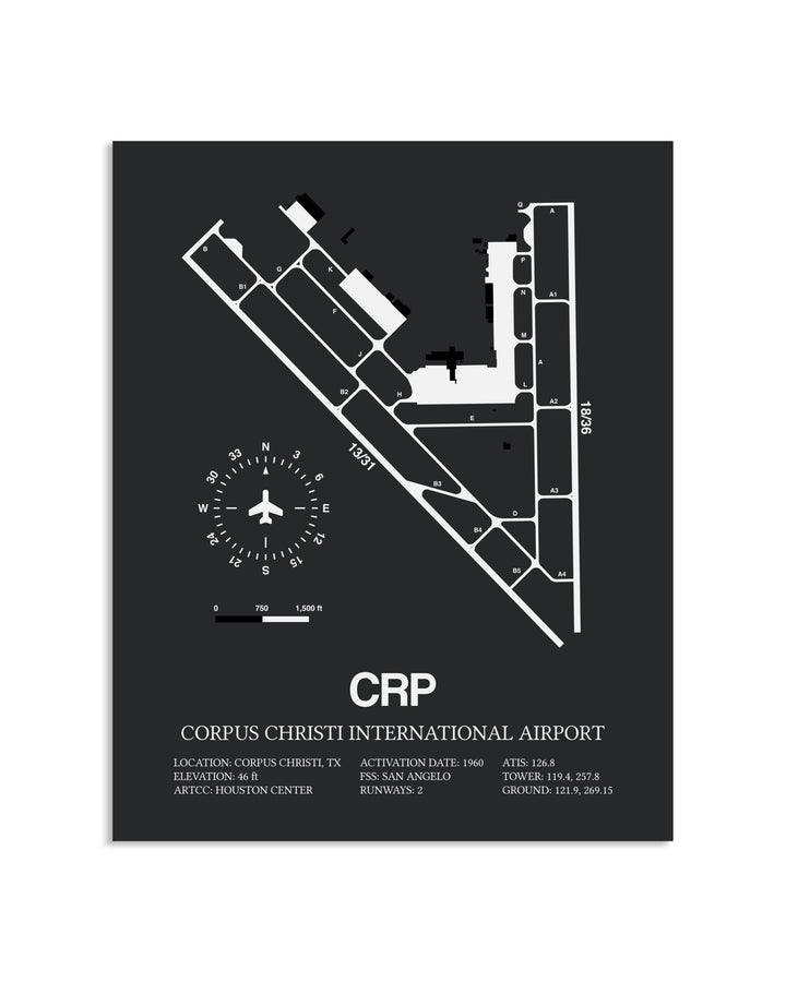 Gray Framed Corpus Christi International Airport layout wall art poster