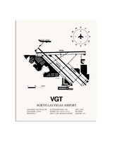 Gray North Las Vegas Airport framed poster displayed in an airplane hangar