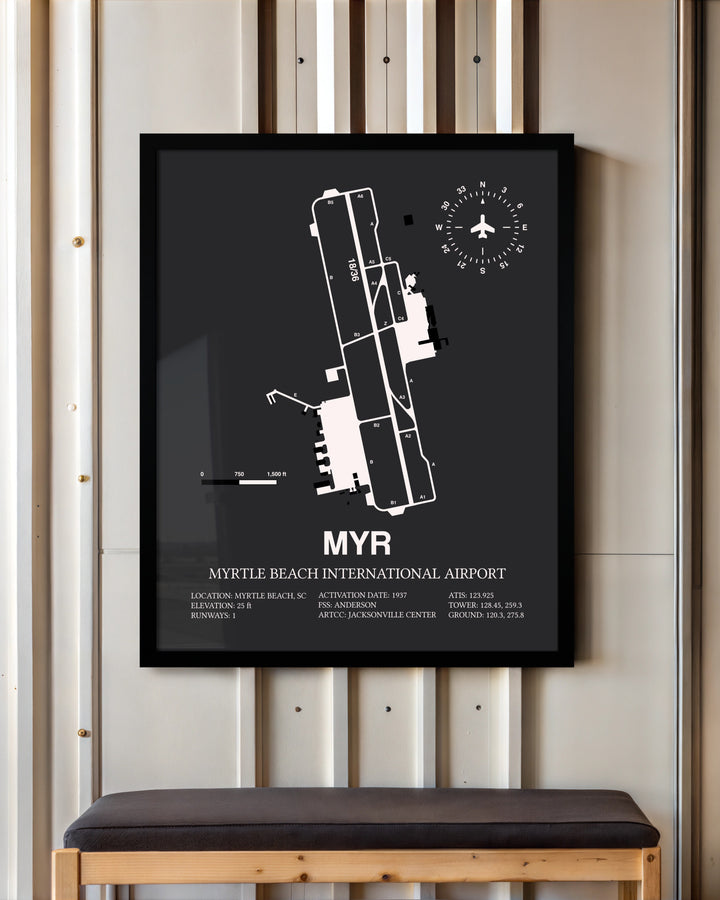 Frame color options for Myrtle Beach International Airport Wall Art