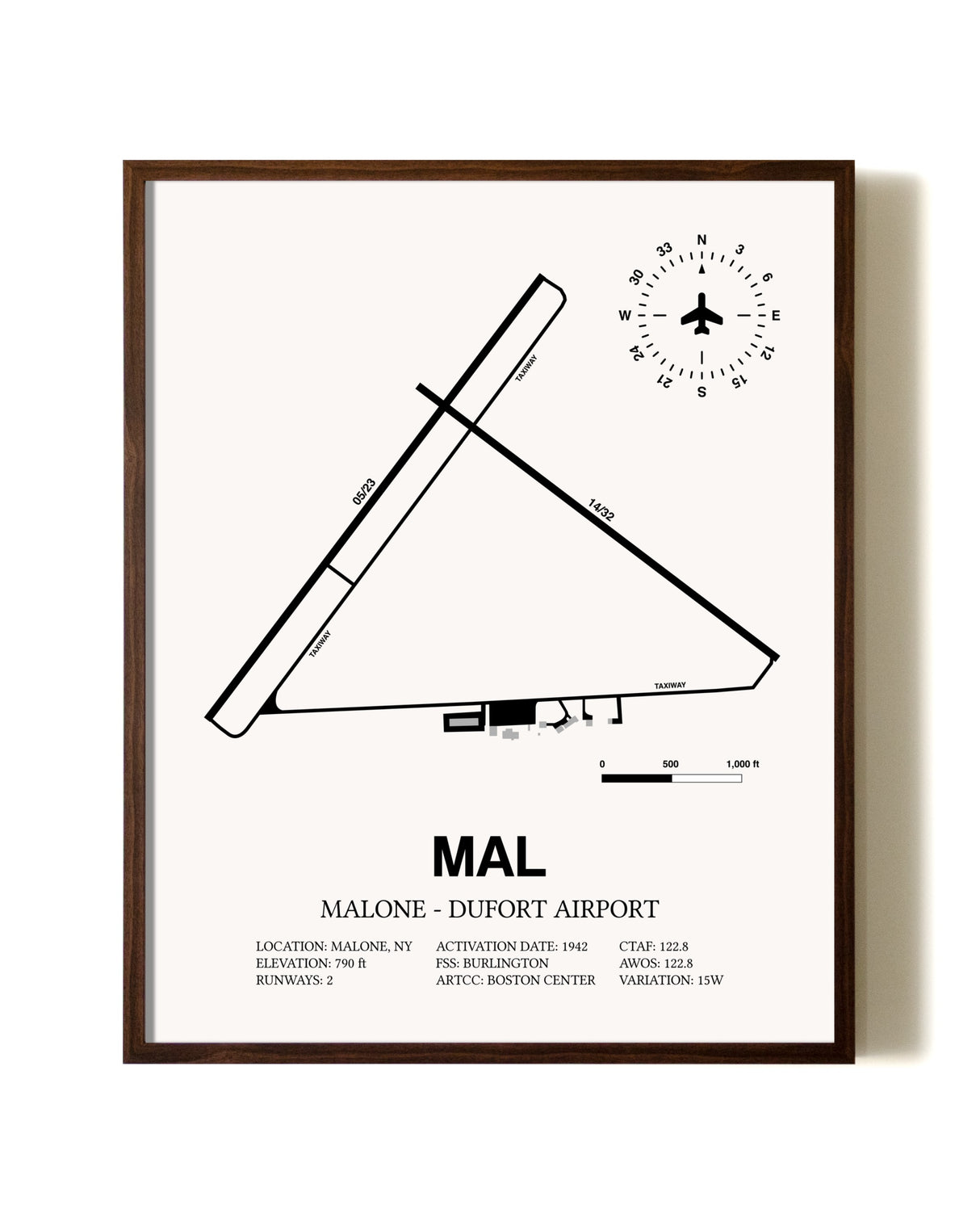 Malone-Dufort Airport aviation print in walnut frame