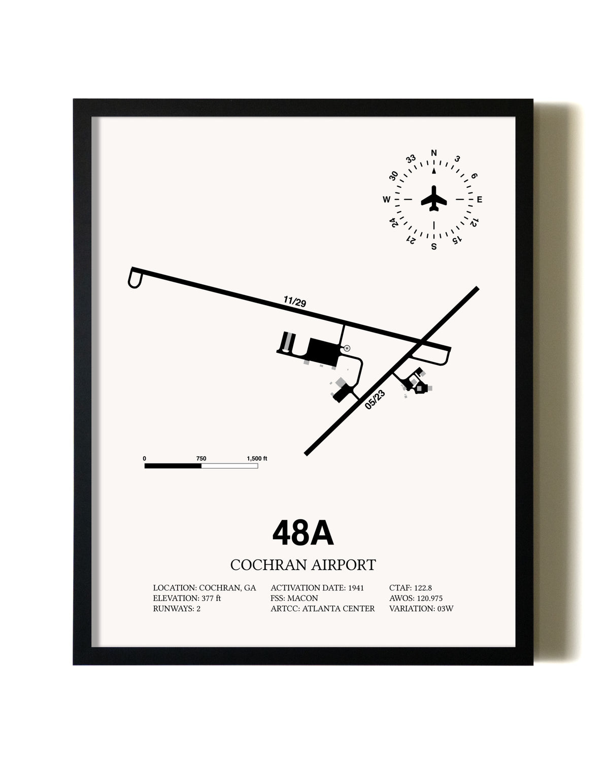Framed Cochran Airport wall art poster in black frame