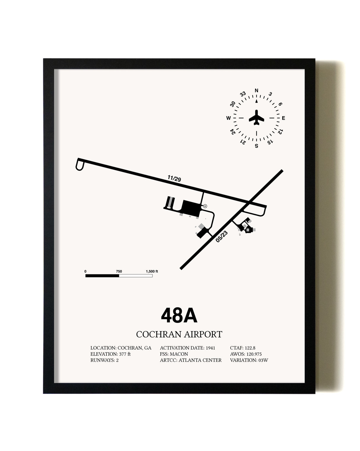 Framed Cochran Airport wall art poster in black frame
