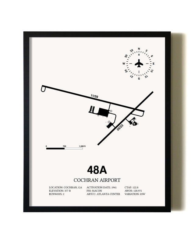 Framed Cochran Airport wall art poster in black frame