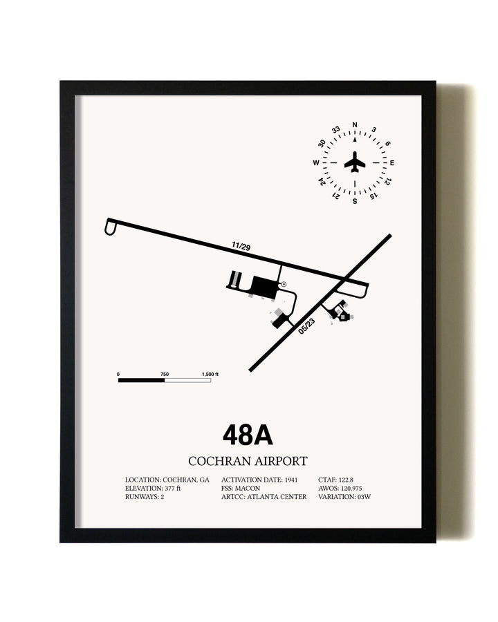 Framed Cochran Airport wall art poster in black frame