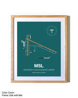 Northwest Alabama Regional Airport airport map poster in oak frame with mat
