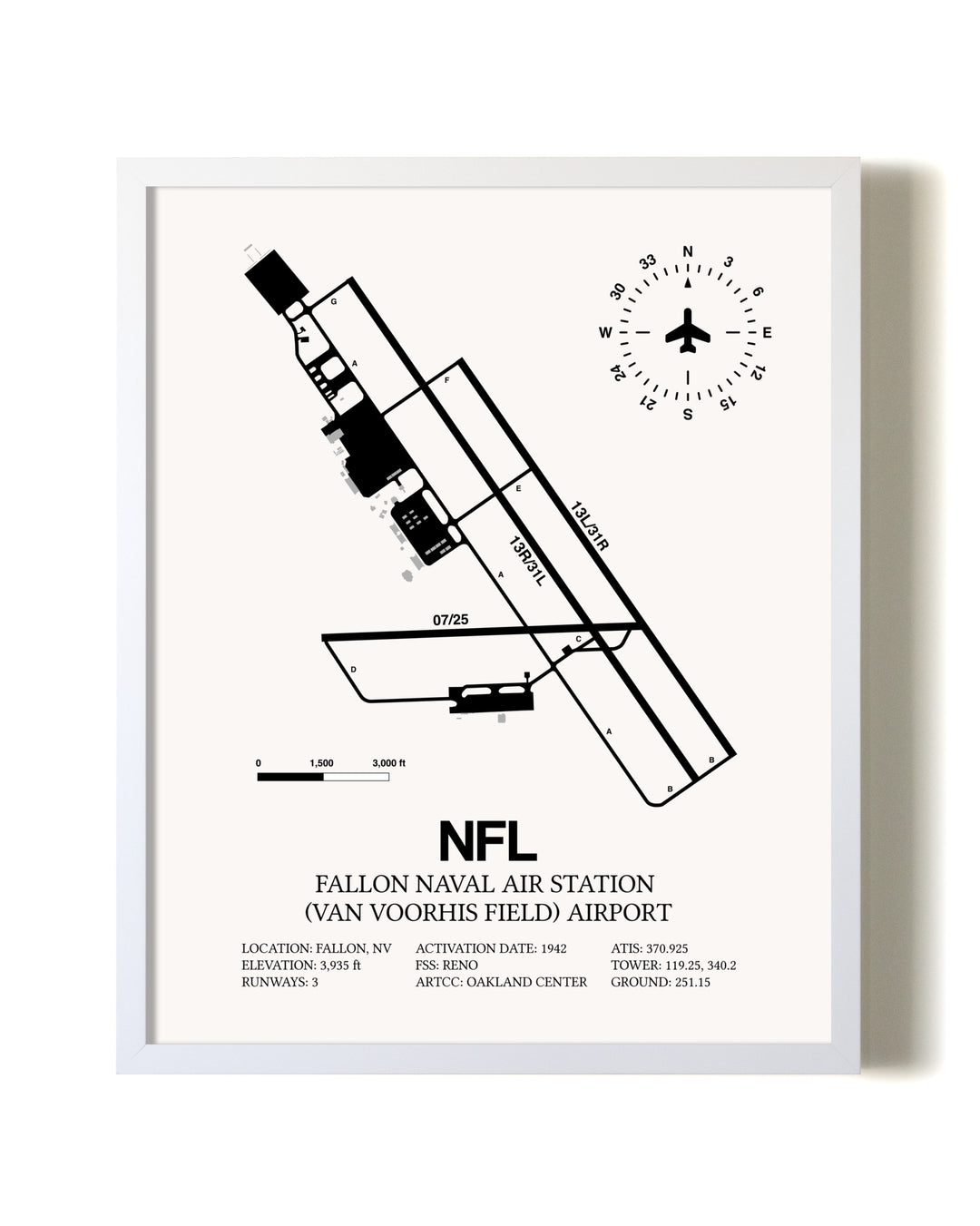 Fallon Naval Air Station (Van Voorhis Field) Airport airport map poster in oak frame