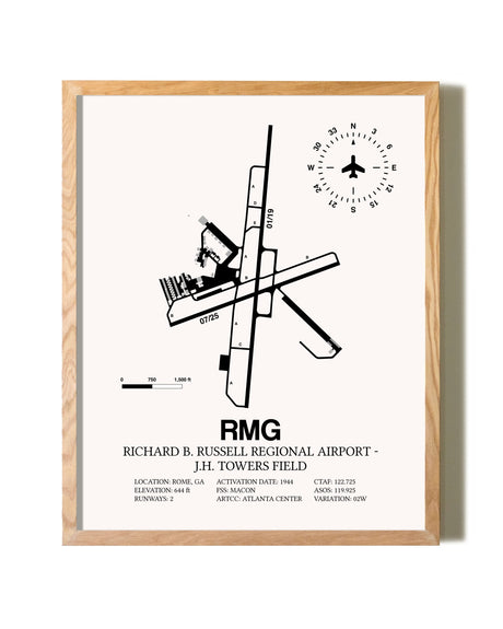 Richard B. Russell Regional Airport - J.H. Towers Field framed print in natural wood frame