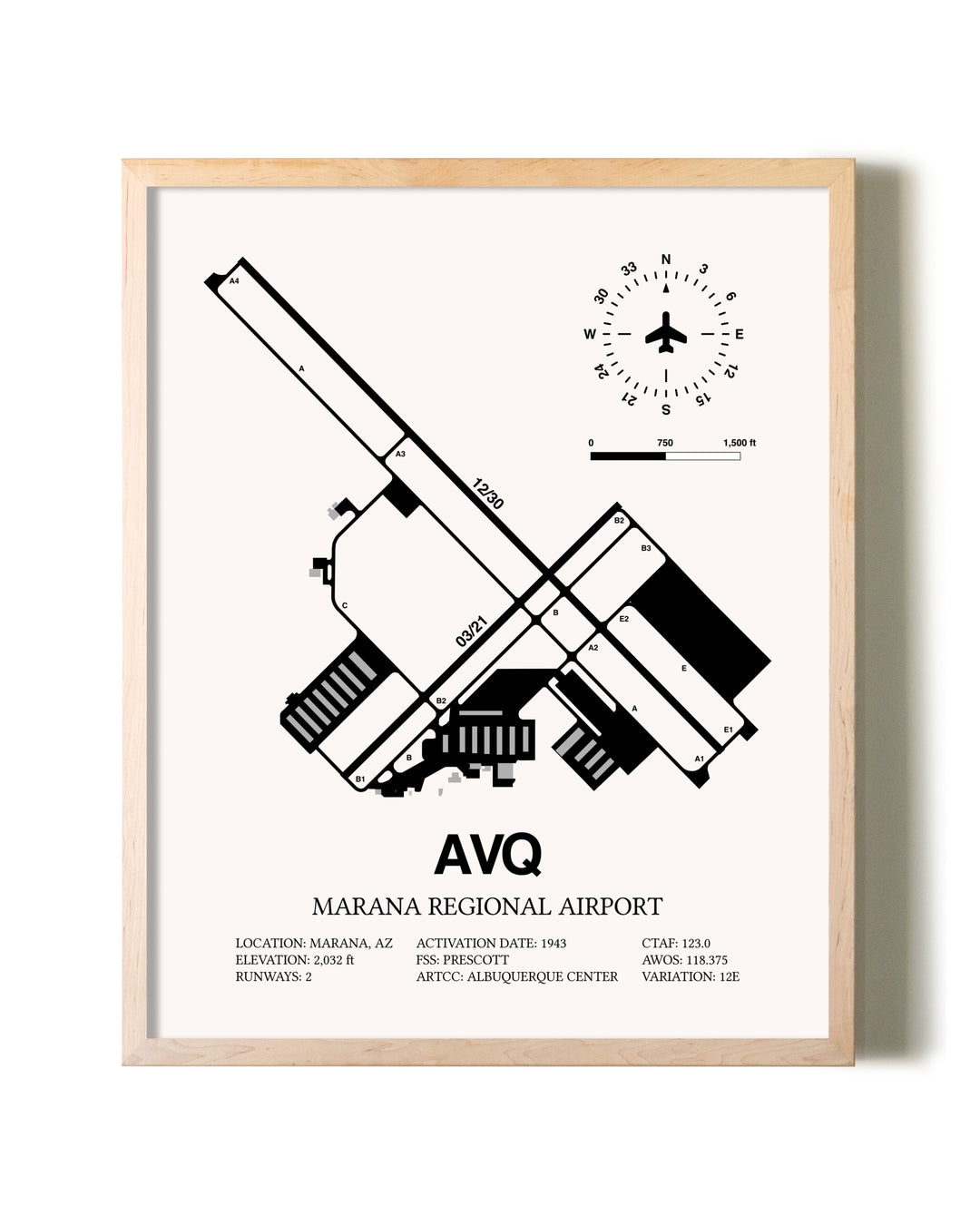 Marana Regional Airport framed wall art in white frame