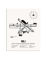 Gray Quad Cities International Airport framed poster displayed in an airplane hangar