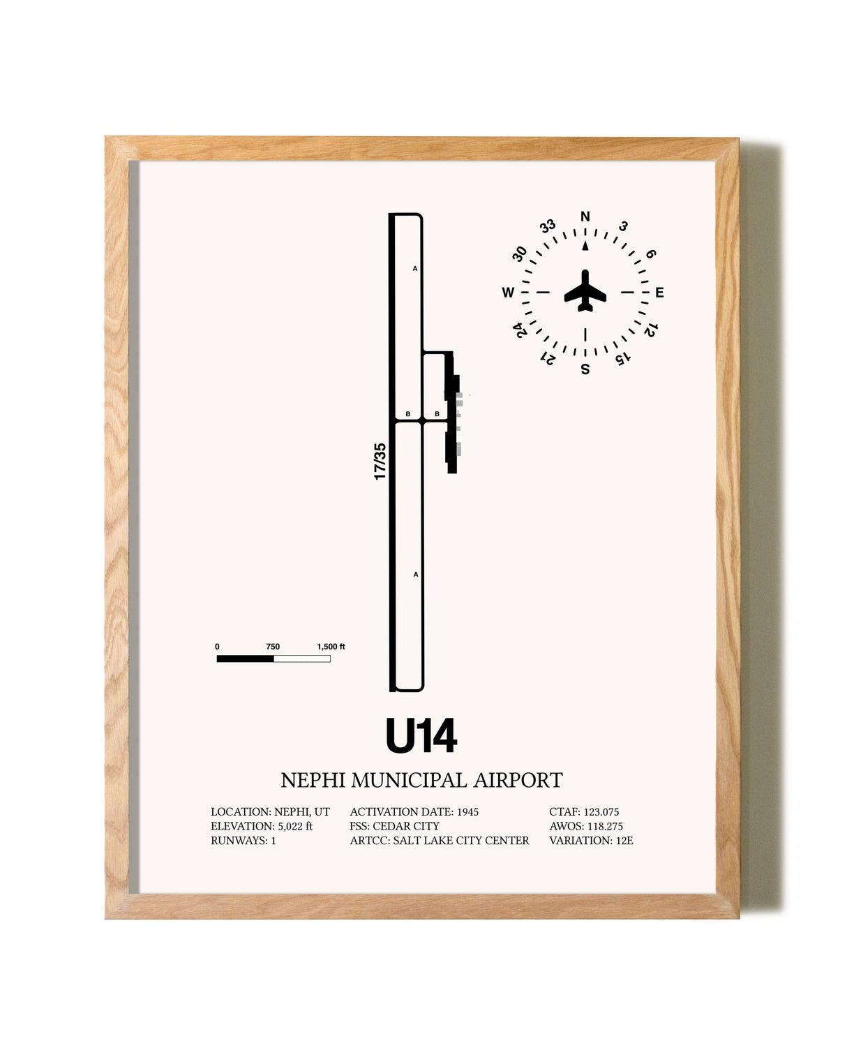 Nephi Municipal Airport framed print in natural wood frame