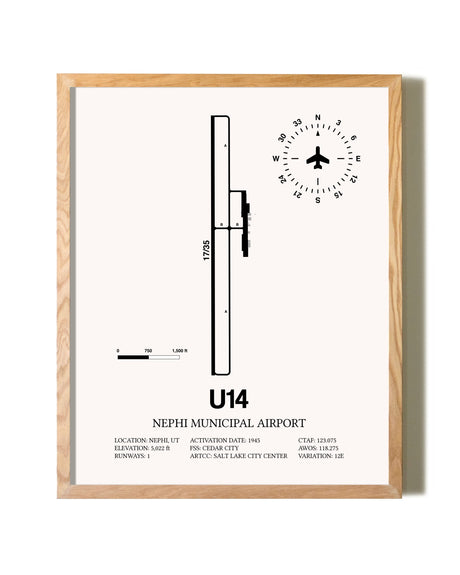 Nephi Municipal Airport framed print in natural wood frame