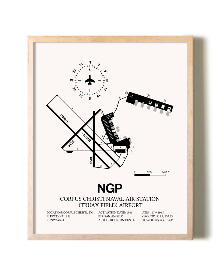 Corpus Christi Naval Air Station (Truax Field) Airport framed wall art in white frame