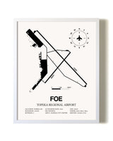 Topeka Regional Airport airport map poster in oak frame