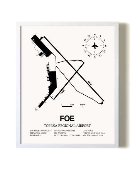 Topeka Regional Airport airport map poster in oak frame