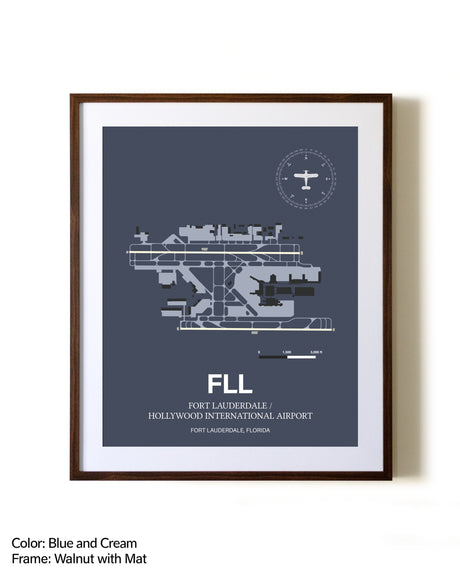 Fort Lauderdale/Hollywood International Airport aviation print in walnut frame with mat