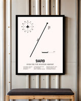Over the Top Aviation Airport framed poster displayed in an airplane hangar