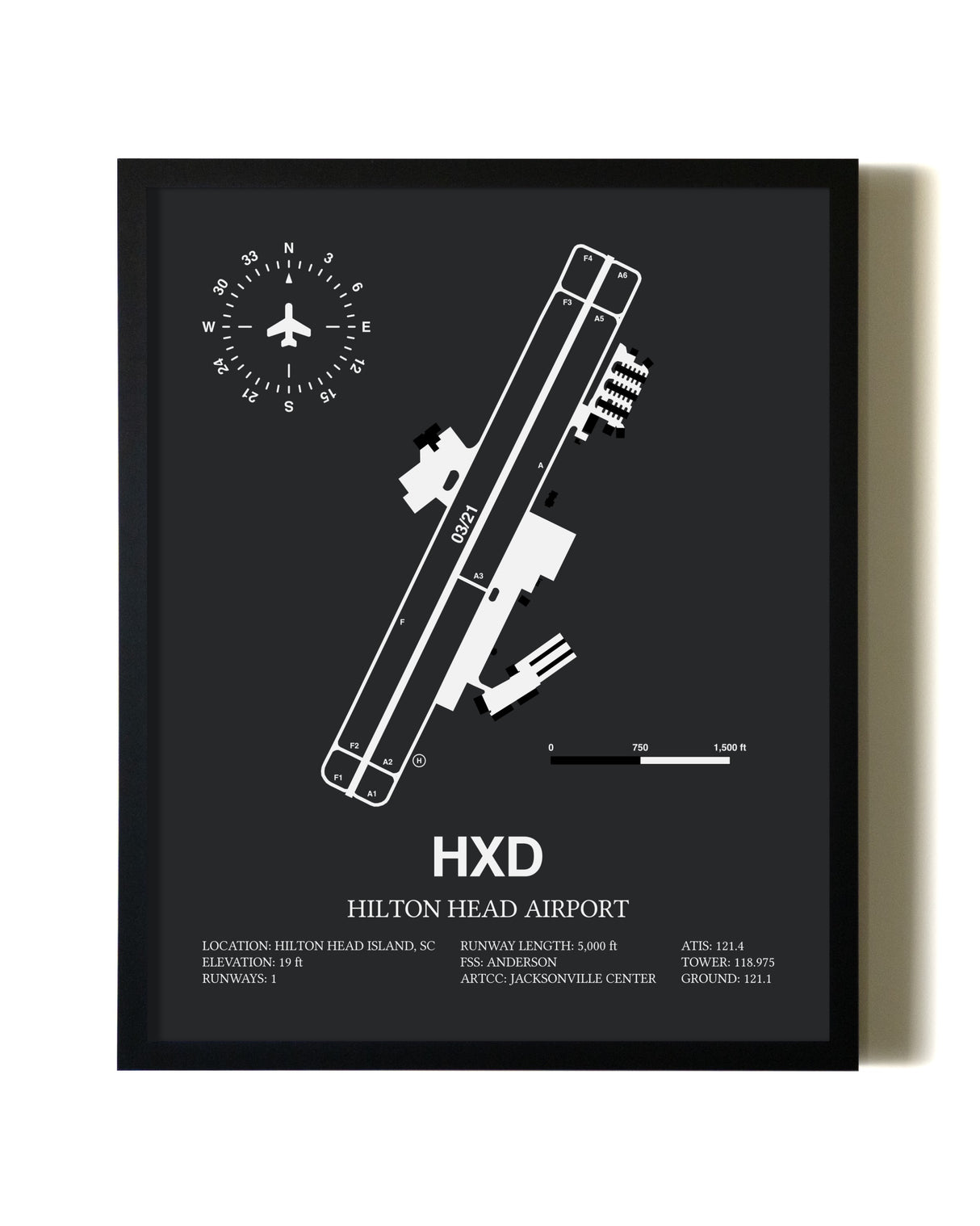 Unframed Hilton Head Airport map print poster