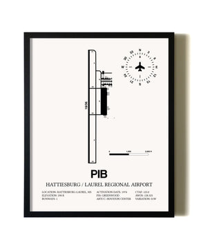 Framed Hattiesburg / Laurel Regional Airport wall art poster in black frame