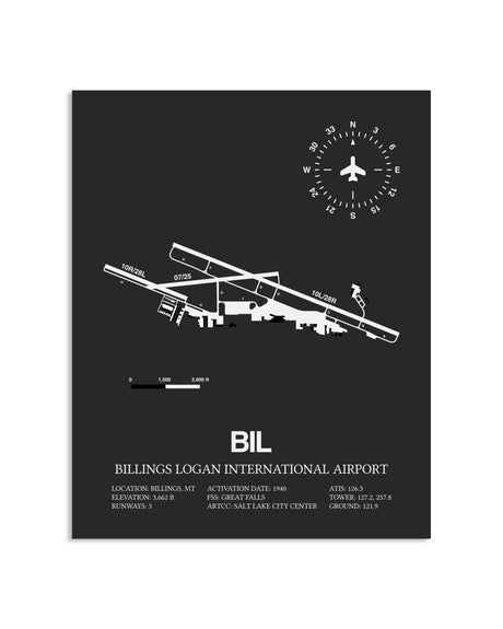 Gray Framed Billings Logan International Airport layout wall art poster