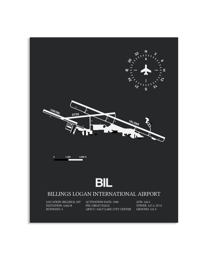 Gray Framed Billings Logan International Airport layout wall art poster