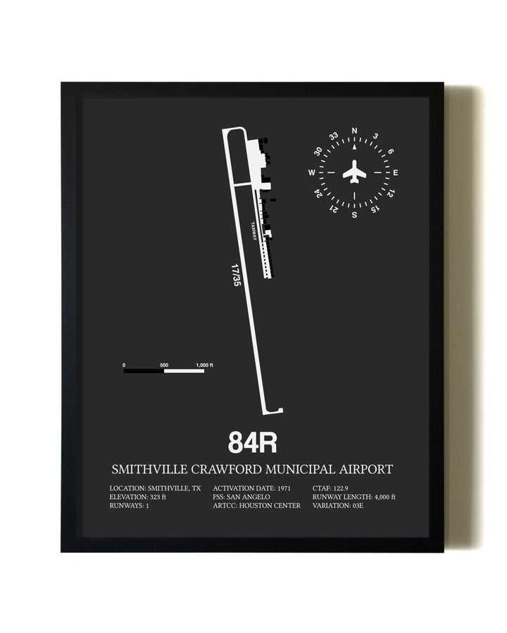 Unframed Smithville Crawford Municipal Airport map print poster
