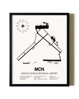 Framed Middle Georgia Regional Airport wall art poster in black frame