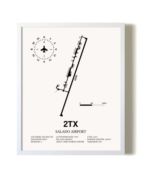 Salado Airport airport map poster in oak frame