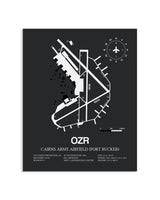Gray Framed Cairns Army Airfield (Fort Rucker) layout wall art poster