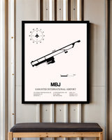 Sangster International Airport framed poster displayed in an airplane hangar